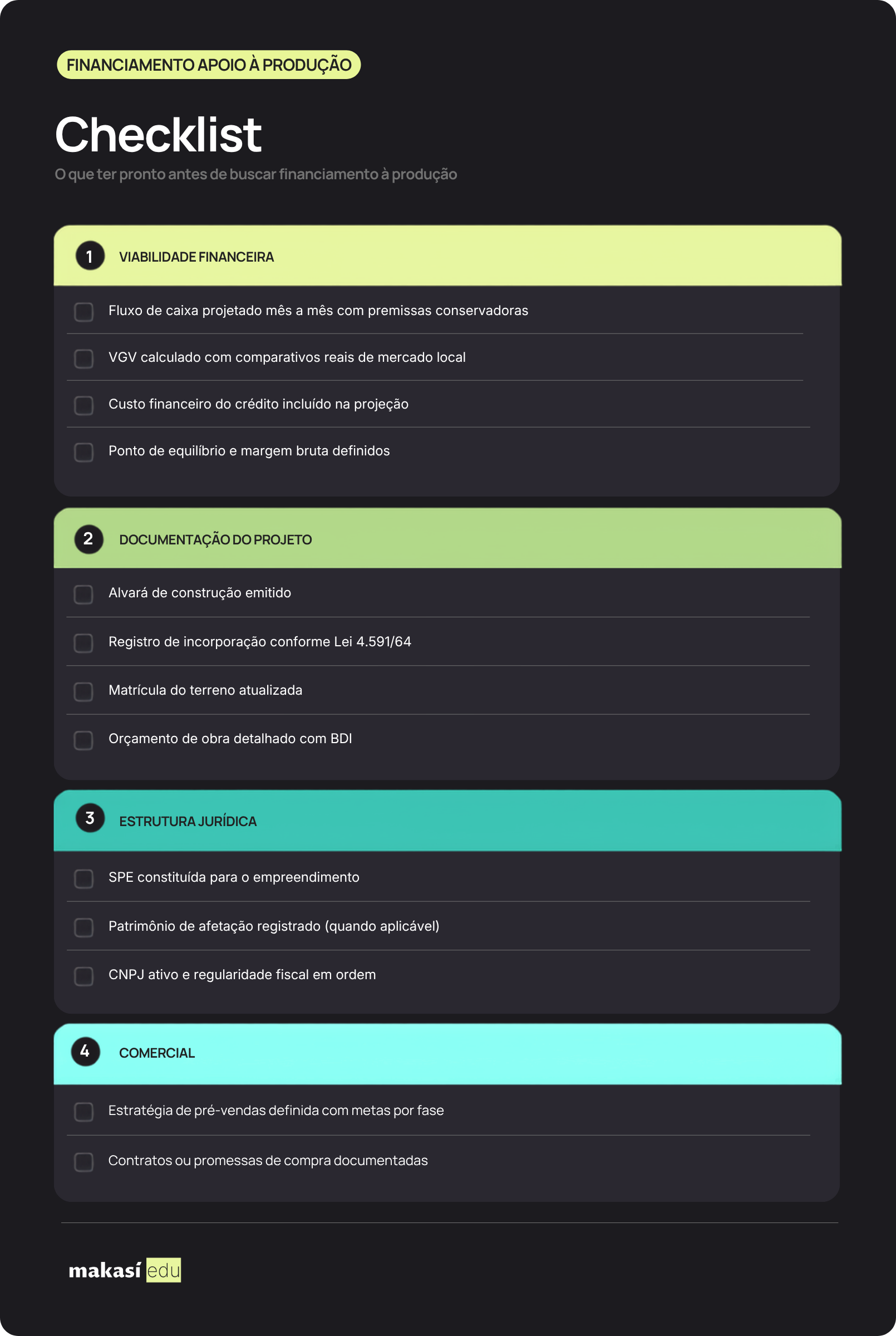 Checklist de financiamento à produção para incorporadores
